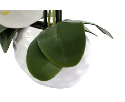 Kunst-Pflanze Orchidee ovaler Topf weiß hochglanz und weiße Blüten 53cm hoch künstliche Blume Phalaenopsis