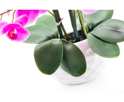 Kunst-Pflanze Orchidee ovaler Topf weiß hochglanz und lila Blüten 53cm hoch künstliche Blume Phalaenopsis