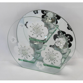 Glas Teelichthalter ( für 3 Teelichter, Motiv: Blume )