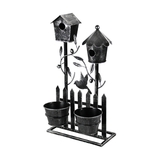 Metall Vogelhaus mit Blumentopf M - 47 cm schwarz, silber
