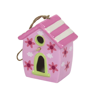 Keramik Vogelhaus Dach mit Stufen - klein pink