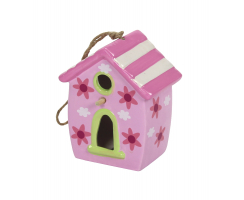 Keramik Vogelhaus Dach mit Stufen - klein pink