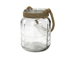 Echtglas-Laterne mit Seil-Griff natur klein