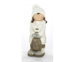 Deko Figur Winter-Kind Mädchen mit Rucksack