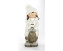 Deko Figur Winter-Kind Mädchen mit Rucksack