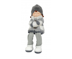 Deko Figur Winter-Kind Kantenhocker XL Mädchen grau / weiß
