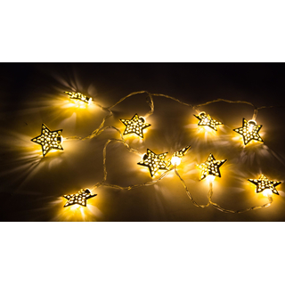 LED Metall Lichterkette Sterne 10 LED gold