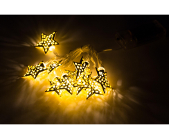 LED Metall Lichterkette Sterne 10 LED gold
