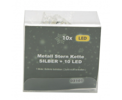 LED Metall Lichterkette Sterne 10 LED silber