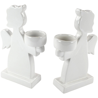Teelicht-Halter Engel aus Keramik 2 Stück weiß
