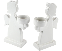Teelicht-Halter Engel aus Keramik 2 Stück weiß