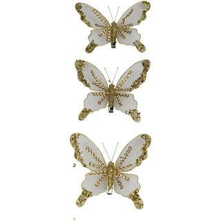 Deko Schmetterling mit Clip 3 Stück gold