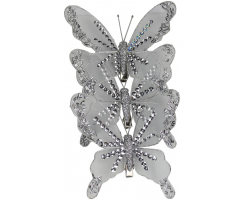 Deko Schmetterling mit Clip 3 Stück silber