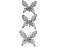 Deko Schmetterling mit Clip 3 Stück silber