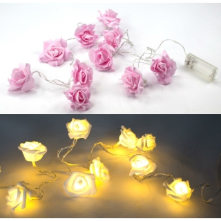Rosen-Blüten Lichterkette mit 10 LED - Farben weiß & rosa