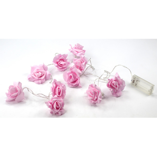 Rosen-Blüten Lichterkette mit 10 LED groß rosa