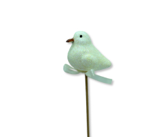 Blumen-Stecker Glitzer Vogel creme 6 x 25cm 3 Stück Dekostecker Gartenstecker Bird Deko