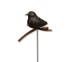 Blumen-Stecker Glitzer Vogel braun 6 x 25cm 3 Stück Dekostecker Gartenstecker Bird Deko