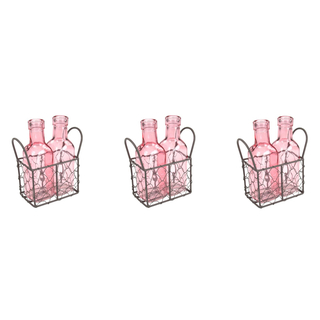 Glasvasen 6 Stück mit 3 Metallkörben rosa