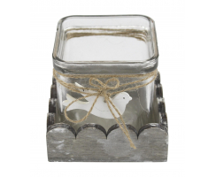 Teelichthalter mit Deko-Vogel 4 Stück grau