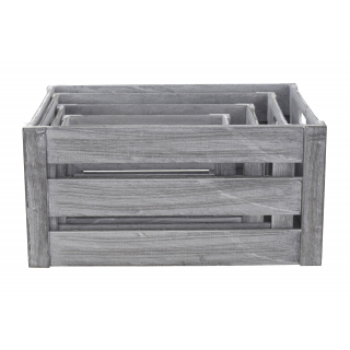 Holz Kiste grau weiß mit Griffen 4er Set 25, 30, 35 und 40cm Aufbewahrungsbox Obstkiste Weinkiste Holzkisten