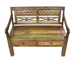 Sitz-Bank 117 cm aus recyceltem Holz mit 2 Schubladen