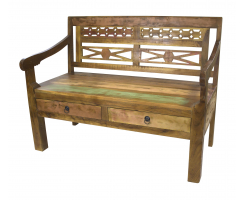 Sitz-Bank 117 cm aus recyceltem Holz mit 2 Schubladen