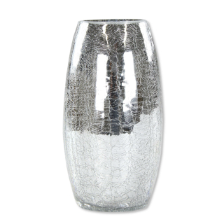 Crackle Glas 9,5 x 17cm hoch silber bauchig Tisch-Deko Trockengesteck-Vase