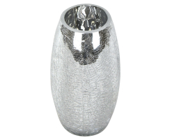 Crackle Glas 9,5 x 17cm hoch silber bauchig Tisch-Deko Trockengesteck-Vase 2 Stück