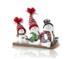 Deko Figur drei Schneemänner ( B ) auf Schlitten
