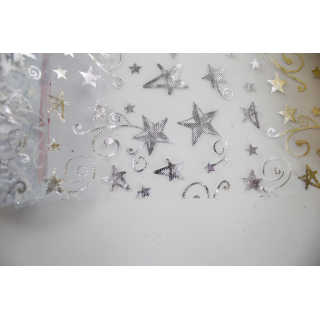 Deko-Stoff Rolle Organza 5m x 48 cm silber 3 Stück - mit Sternen