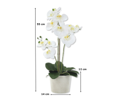 Kunst-Pflanze Orchidee konischer Topf beige crackle und weiße Blüten 55cm
