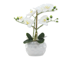 Kunst-Pflanze Orchidee ovaler Topf weiß hochglanz...