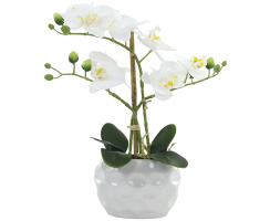 Kunst-Pflanze Orchidee ovaler Topf weiß hochglanz und weiße Blüten 33cm hoch künstliche Blume Phalaenopsis
