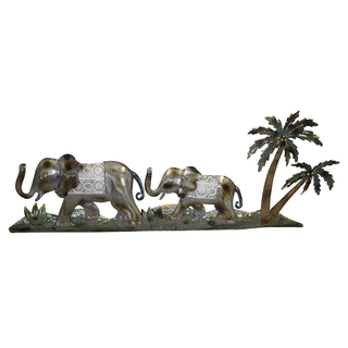 Metall Wand-Bild ( G ) Elefanten 100 x 39 cm