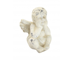 Stein-Figur Engel sitzend creme-weiß