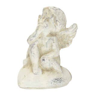 Stein-Figur Engel auf Herz creme-weiß