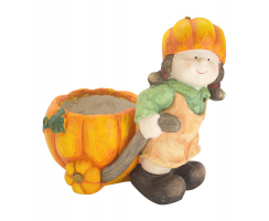 Keramik Pflanz-Figur Mädchen mit Kürbis