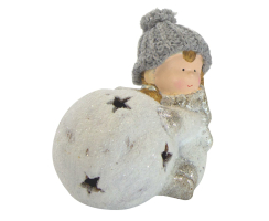 Deko Figur Mädchen mit Schneeball mit Sternen und LED
