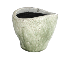 Blumentopf oval L aus Keramik - weiß / olivegrün