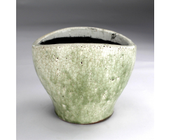 Blumentopf oval XL aus Keramik - weiß / olivegrün
