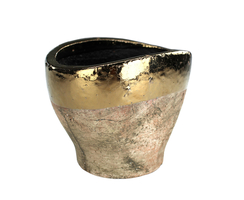Blumentopf oval XL aus Keramik - braun mit Goldrand