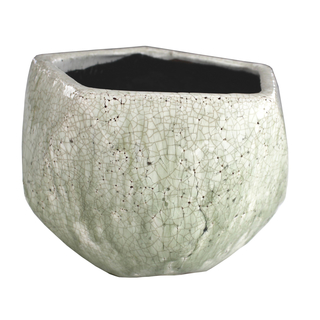 Blumentopf Fünfeck S aus Keramik - weiß / olivegrün