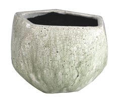 Blumentopf Fünfeck S aus Keramik - weiß / olivegrün