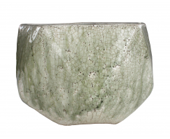 Blumentopf Fünfeck L aus Keramik - weiß / olivegrün