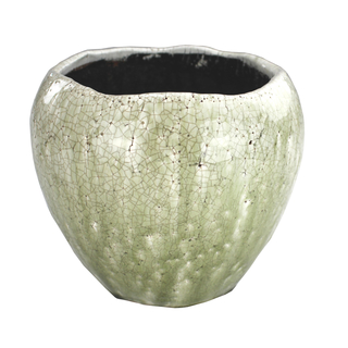 Blumentopf rund aus Keramik L - weiß / olivegrün