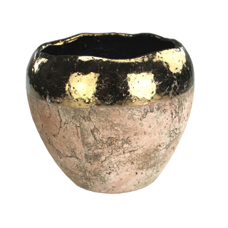Blumentopf rund aus Keramik L - braun mit Goldrand