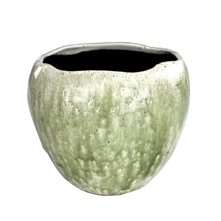 Blumentopf rund aus Keramik XL - weiß / olivegrün
