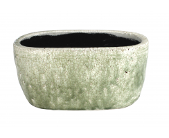Pflanzschale L aus Keramik - weiß / olivegrün