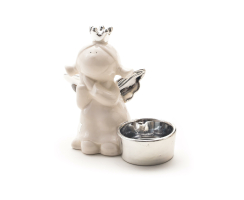 Keramik Engel Teelichthalter silber-weiß 11cm -...